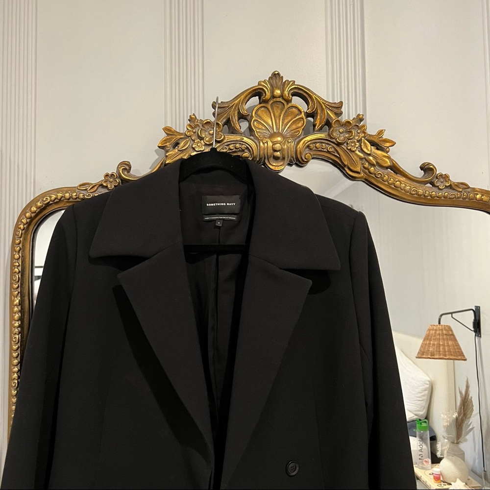 Something Navy Black Long Peacoat Coat size small